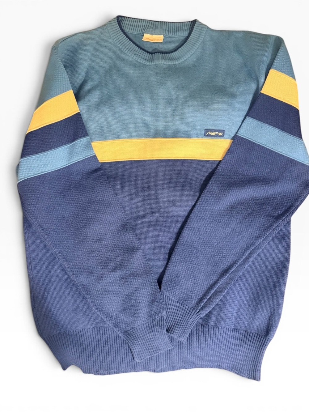 Vintage Steffner Austria Pure Wool Colorblock Ski Sweater Blue White